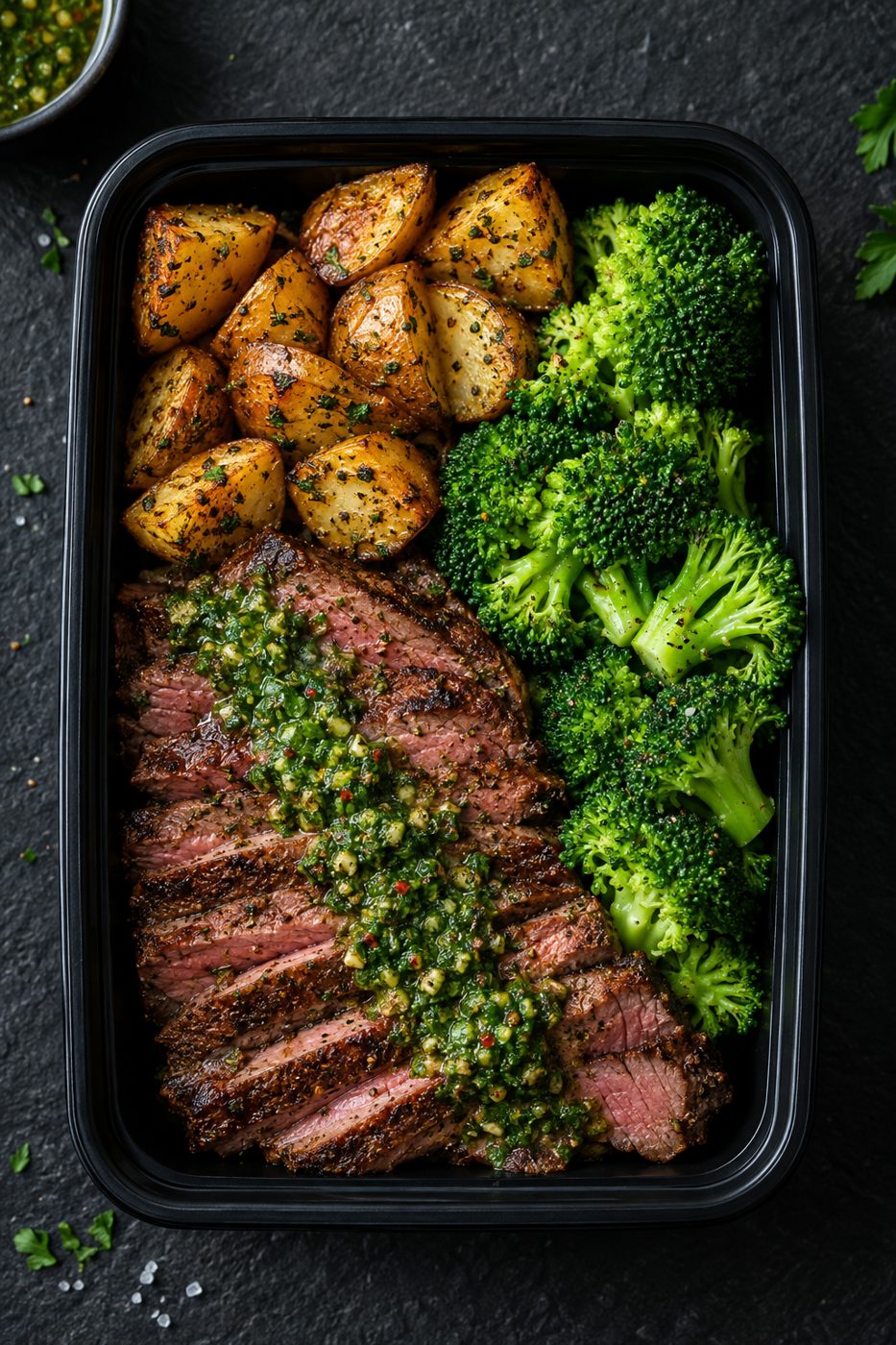 Chimichurri Steak with Broccoli & Seasoned Potatoes